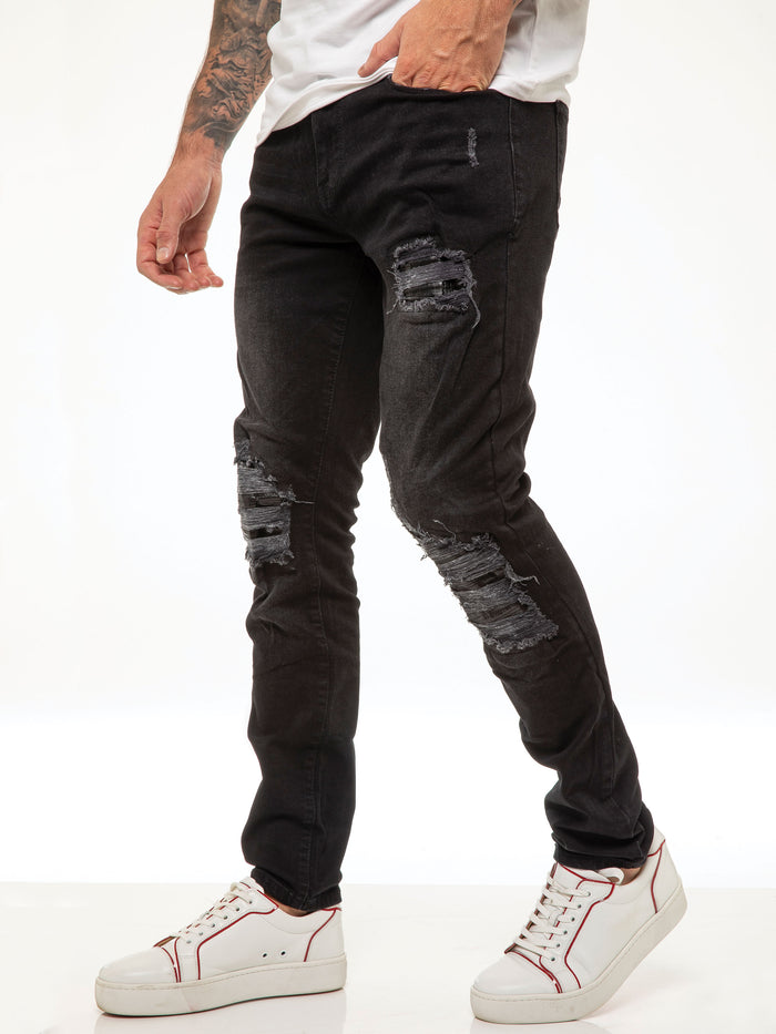 Enzo Jeans Diego Skinny Ripped Jeans - Black