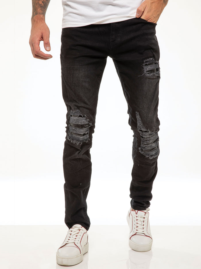 Enzo Jeans Diego Skinny Ripped Jeans - Black