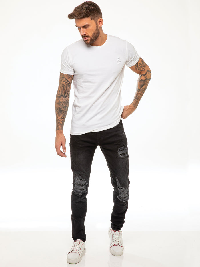 enzo jeans Diego Skinny Ripped Jeans - Black
