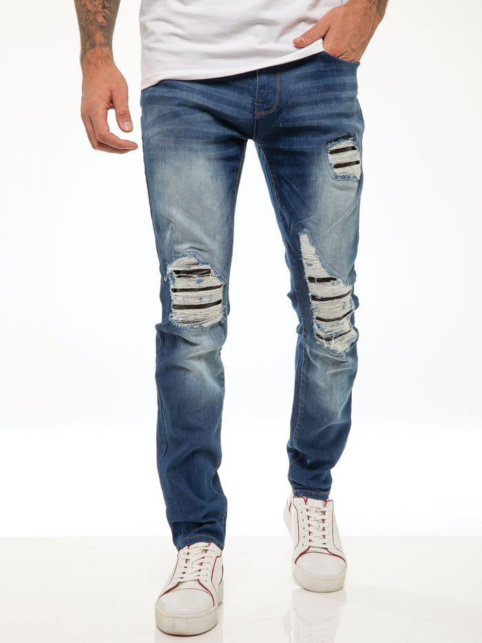 Enzo Jeans Diego Skinny Ripped Jeans - Blue