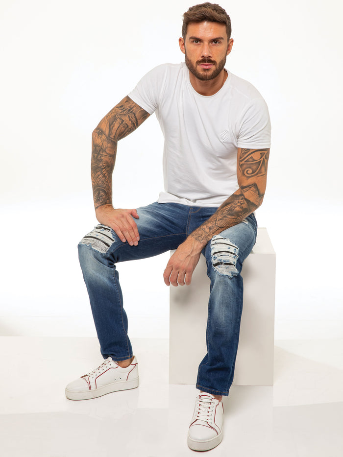 enzo jeans Diego Skinny Ripped Jeans - Blue