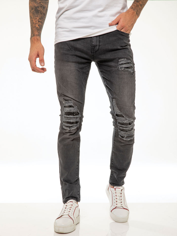 enzo jeans Diego Skinny Ripped Jeans - Grey