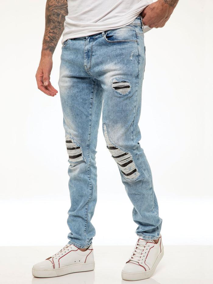 Enzo Jeans Diego Skinny Ripped Jeans - Light Blue