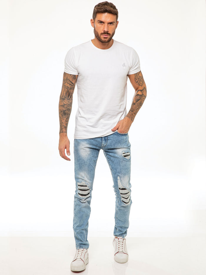Enzo Jeans Diego Skinny Ripped Jeans - Light Blue