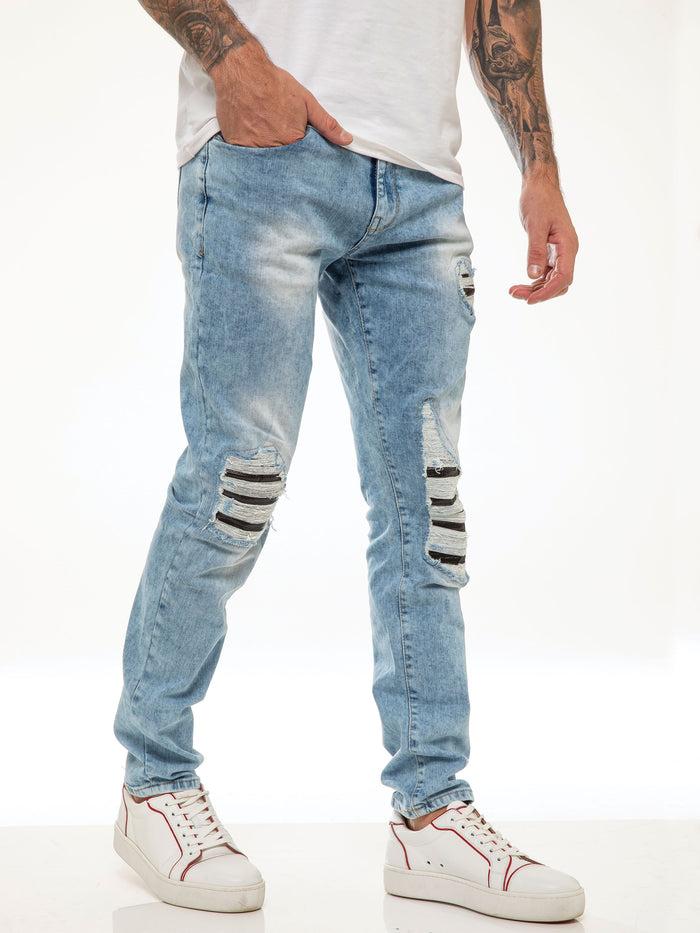 Enzo Jeans Diego Skinny Ripped Jeans - Light Blue