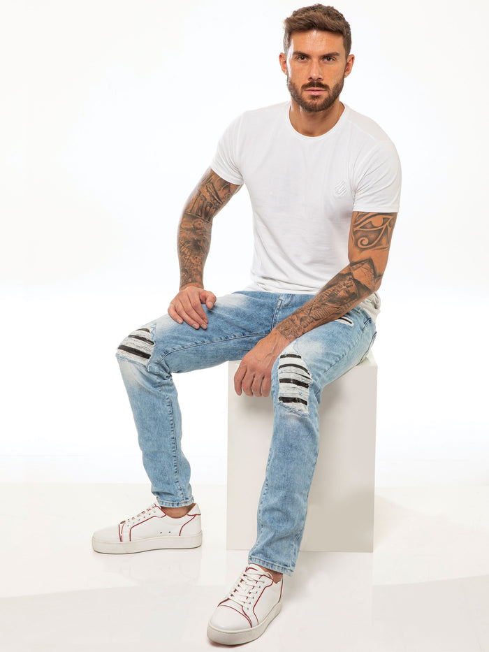 enzo jeans Diego Skinny Ripped Jeans - Light Blue