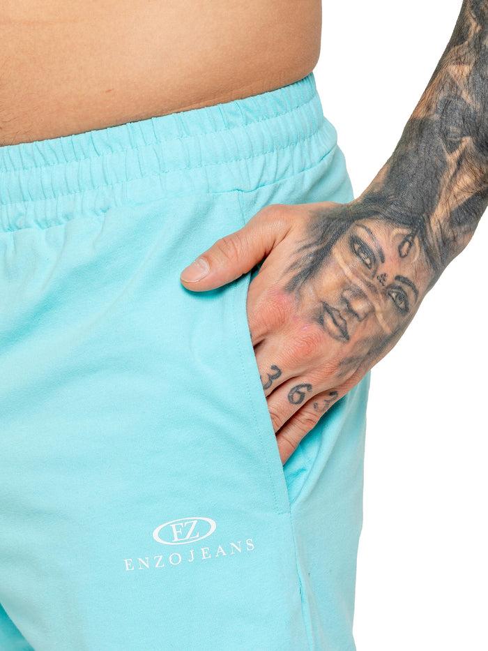 Enzo Jeans Fabian Logo Shorts - Aqua Blue