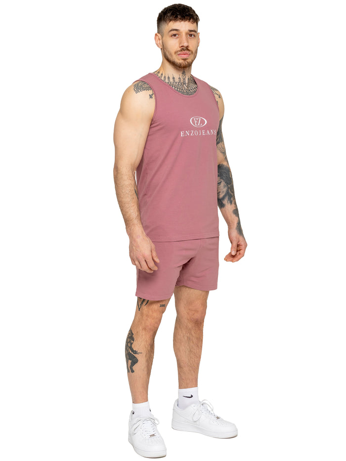 Enzo Jeans Fabian Logo Shorts - Mauve