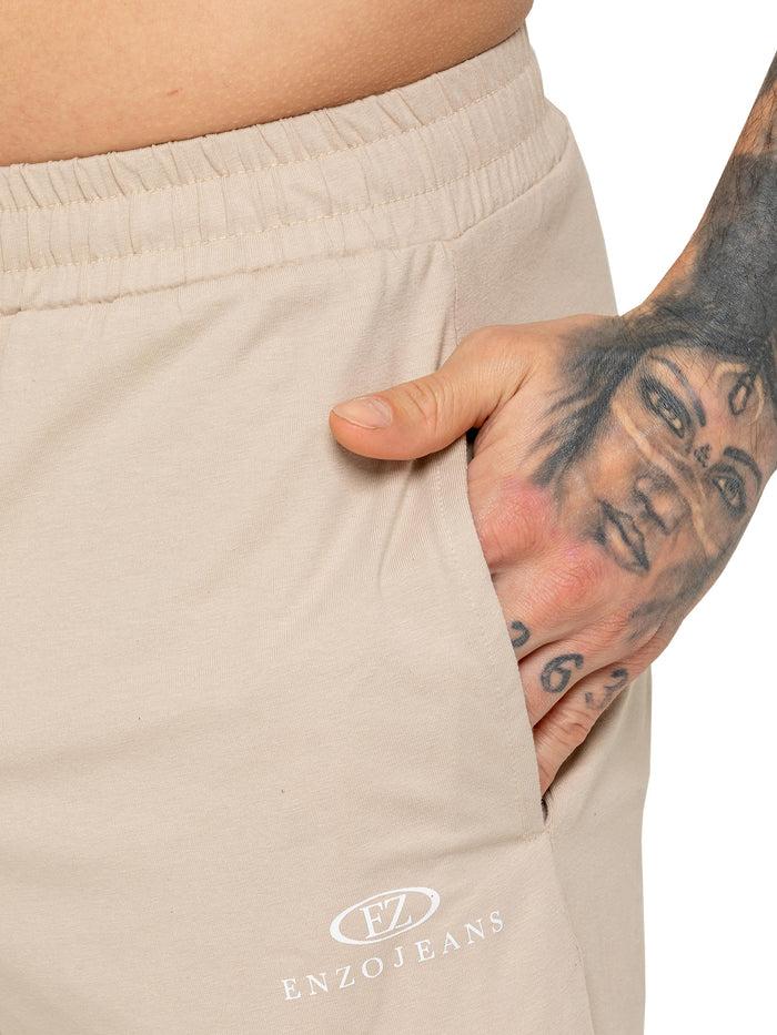 Enzo Jeans Fabian Logo Shorts - Stone