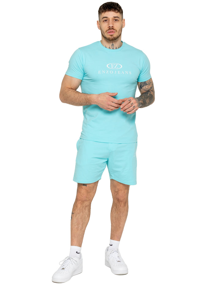 Enzo Jeans Fabio T-Shirt And Shorts Set - Aqua Blue
