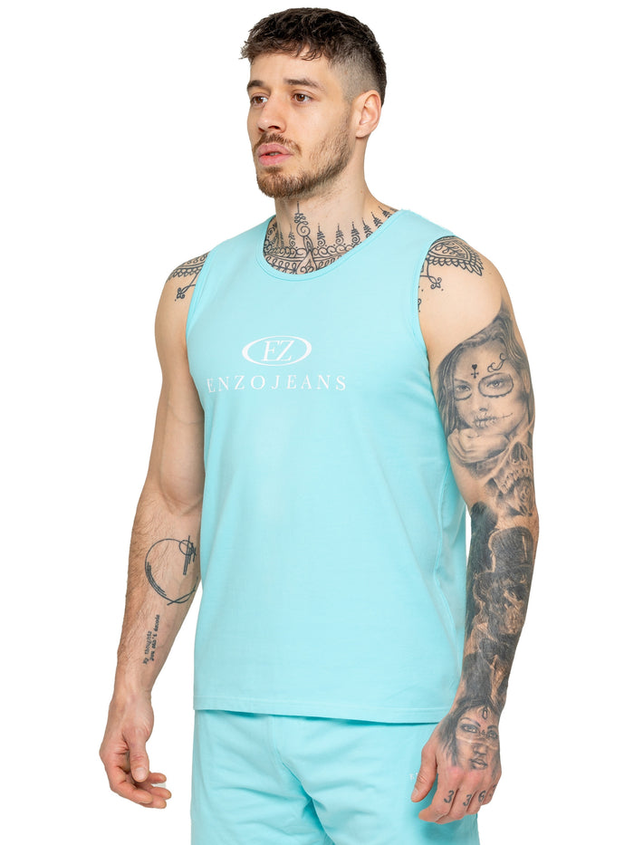 enzo jeans Fabrizio Logo Vest - Aqua Blue