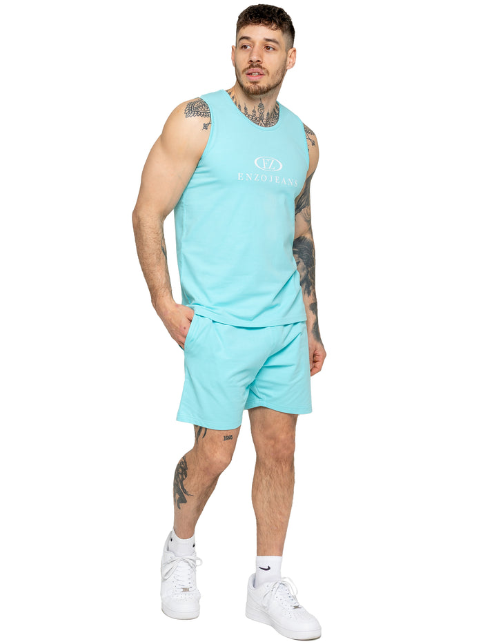 enzo jeans Fabrizio Vest and Shorts Set - Aqua Blue