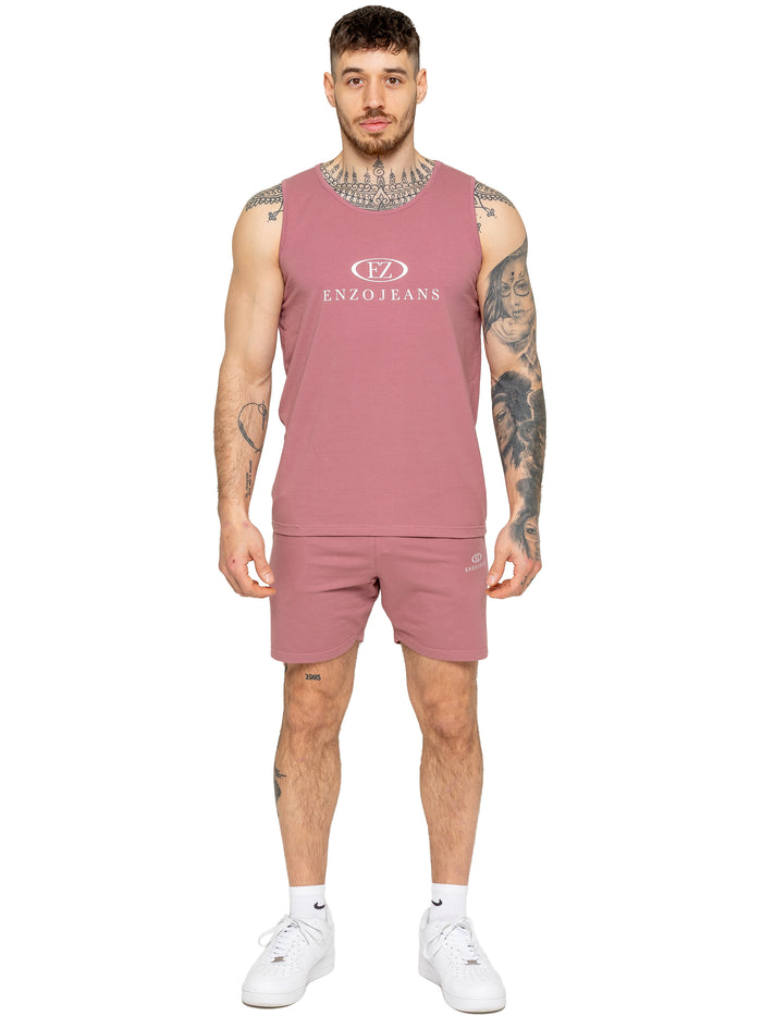 Enzo Jeans Fabrizio Vest And Shorts Set - Mauve