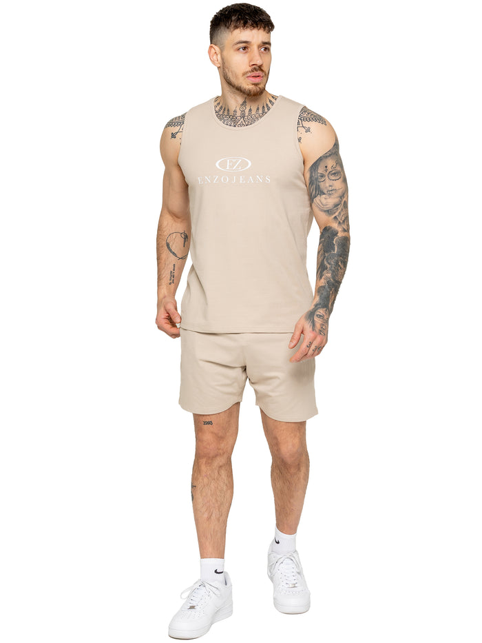 Enzo Jeans Fabrizio Vest And Shorts Set - Stone