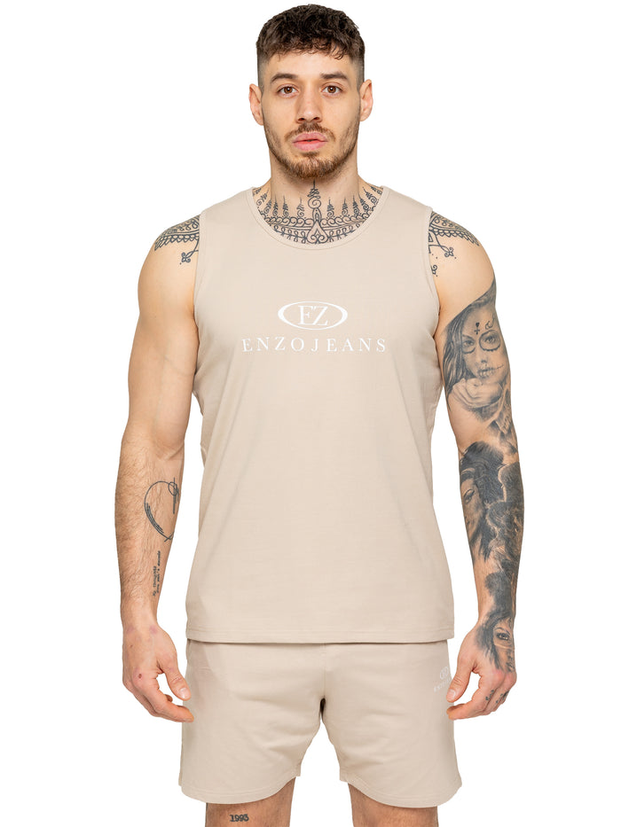 Enzo Jeans Fabrizio Vest And Shorts Set - Stone