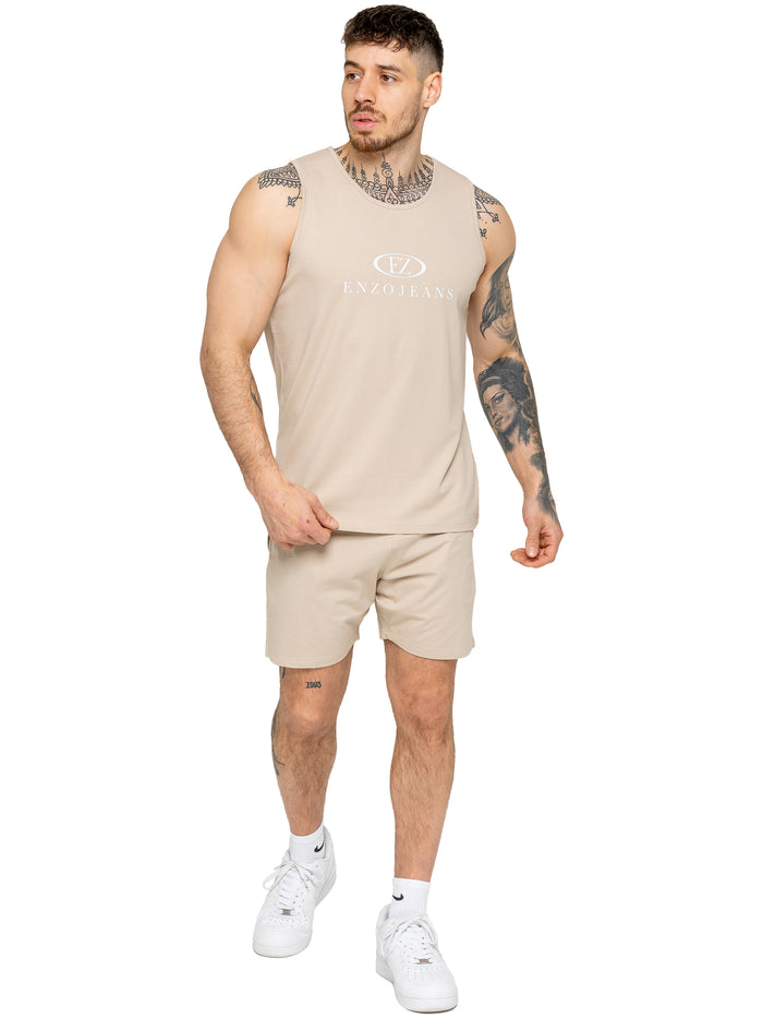 enzo jeans Fabrizio Vest and Shorts Set - Stone