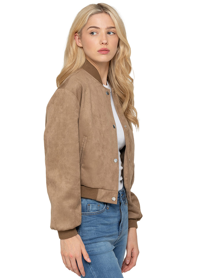 Enzo Jeans Faux Suede Bomber Jacket - Beige