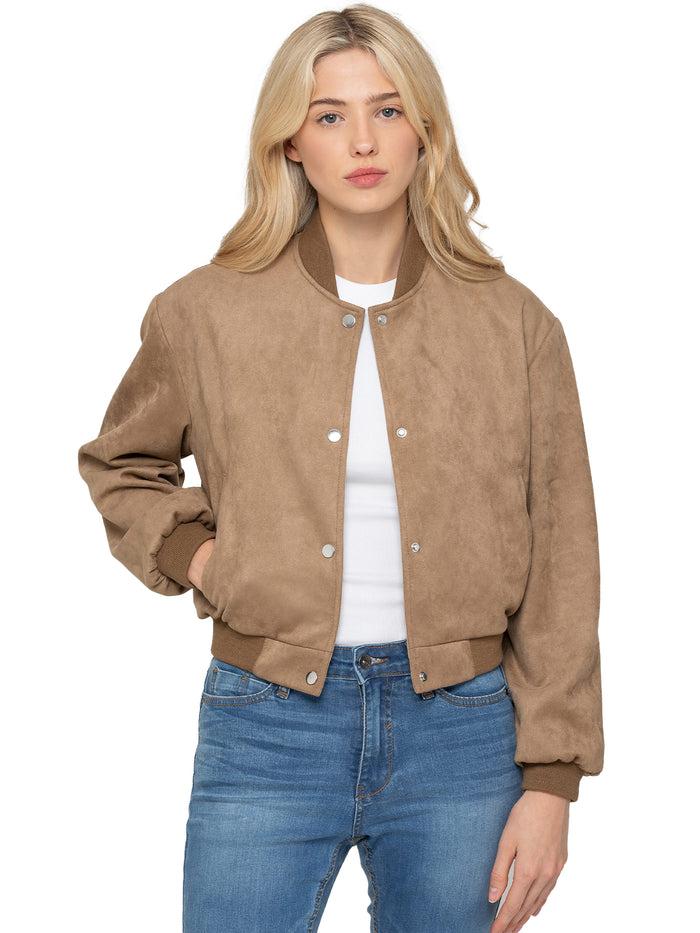 enzo jeans Faux Suede Bomber Jacket - Beige