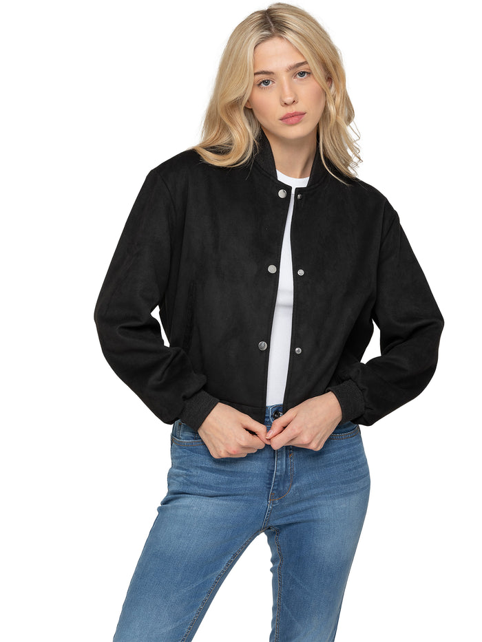 Enzo Jeans Faux Suede Bomber Jacket - Black