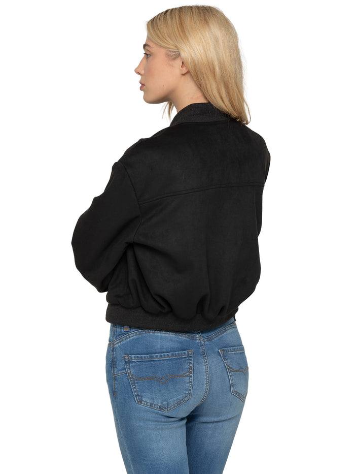 Enzo Jeans Faux Suede Bomber Jacket - Black