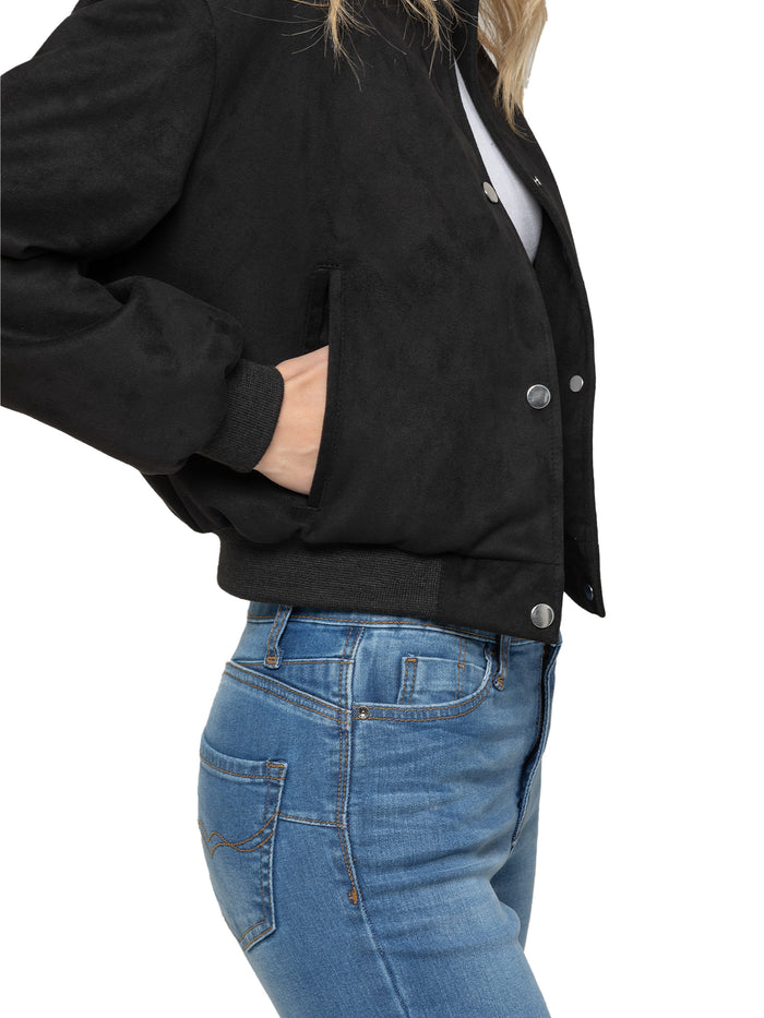 Enzo Jeans Faux Suede Bomber Jacket - Black