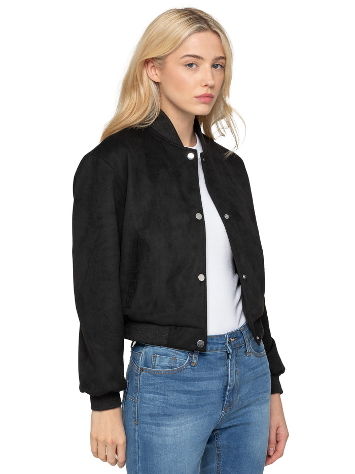 enzo jeans Faux Suede Bomber Jacket - Black