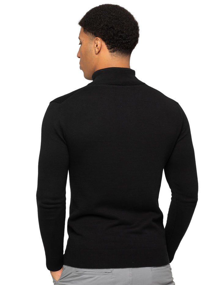 Enzo Jeans Funnel Neck Half Zip Knit Jumper - Black