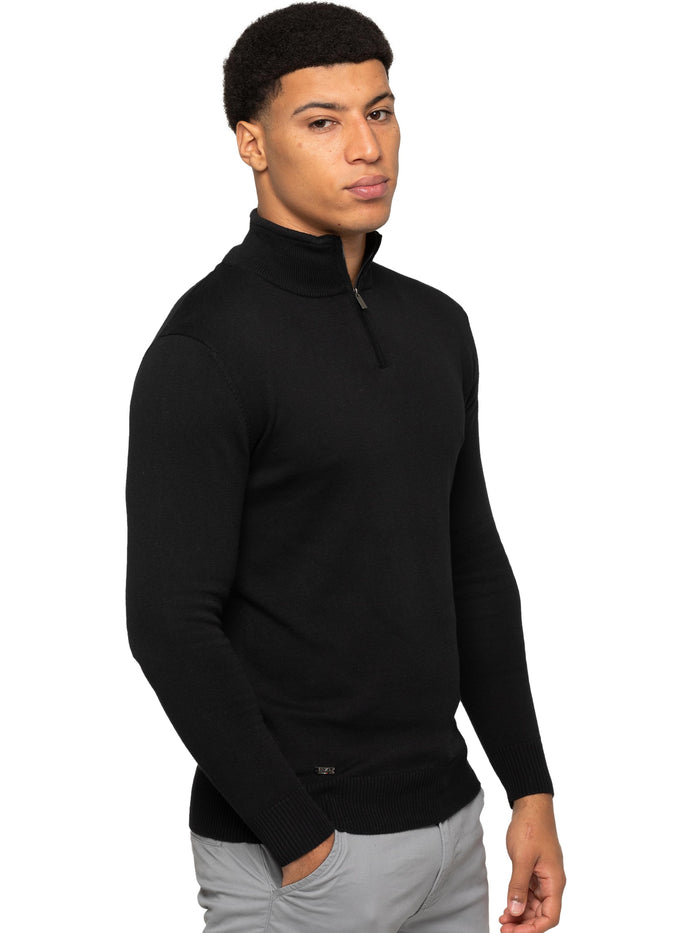 Enzo Jeans Funnel Neck Half Zip Knit Jumper - Black