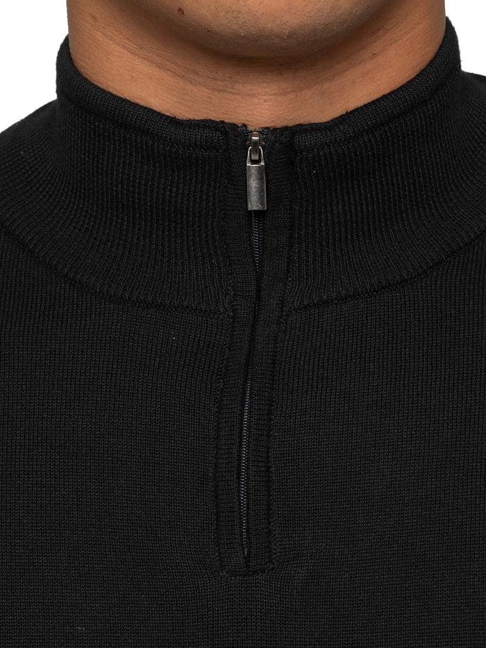 Enzo Jeans Funnel Neck Half Zip Knit Jumper - Black