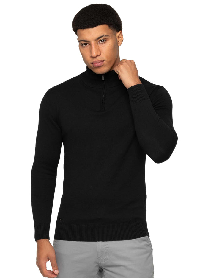 enzo jeans Funnel Neck Half Zip Knit Jumper - Black