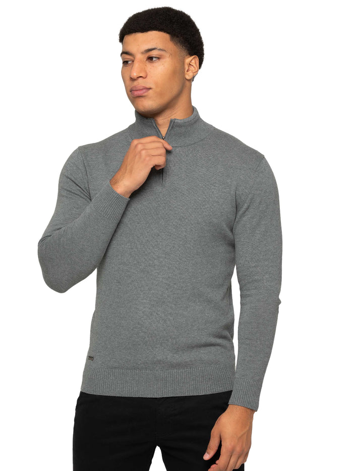 Enzo Jeans Funnel Neck Half Zip Knit Jumper - Grey