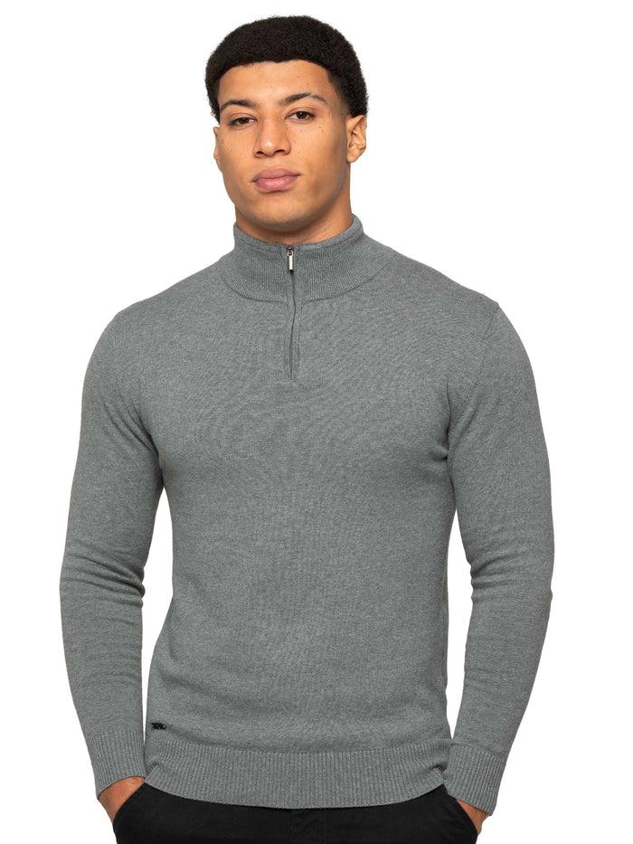 enzo jeans Funnel Neck Half Zip Knit Jumper - Grey