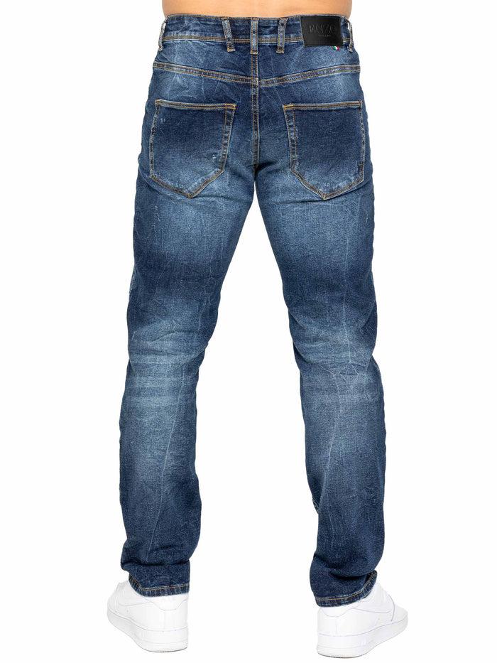 Enzo Jeans Gabriel Straight Ripped Jeans - Dark Blue