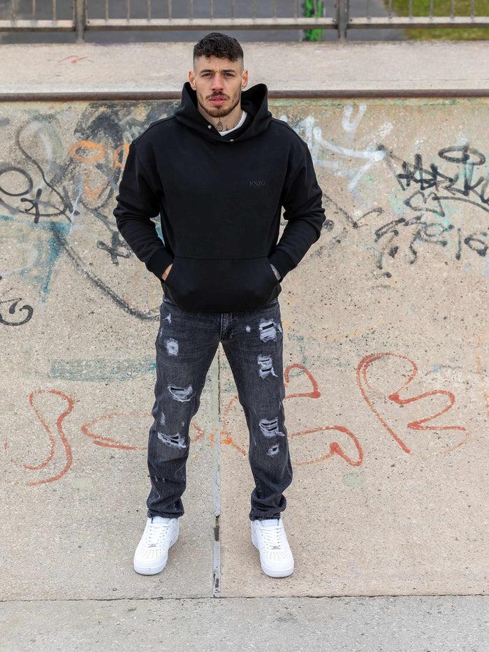 Enzo Jeans Gabriel Straight Ripped Jeans - Grey