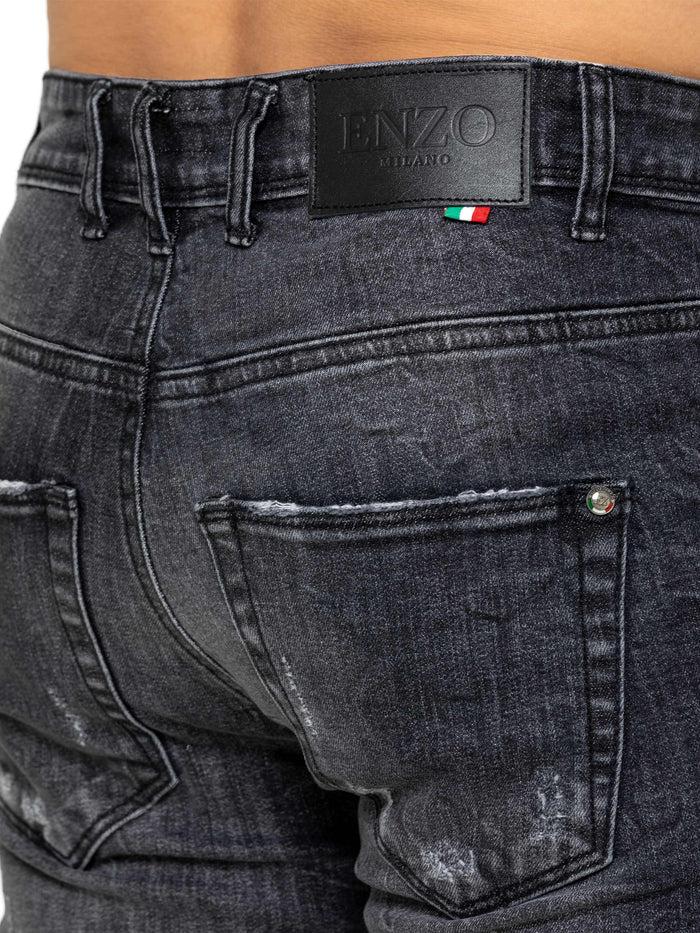 Enzo Jeans Gabriel Straight Ripped Jeans - Grey