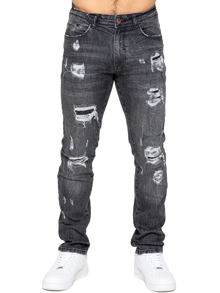enzo jeans Gabriel Straight Ripped Jeans - Grey