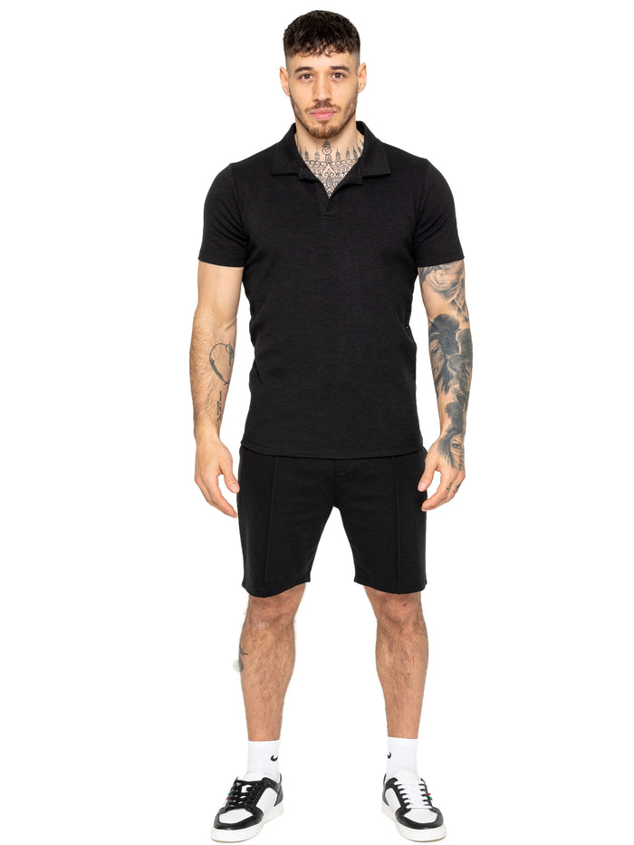 Enzo Jeans Kade Polo Shirt And Shorts Set - Black