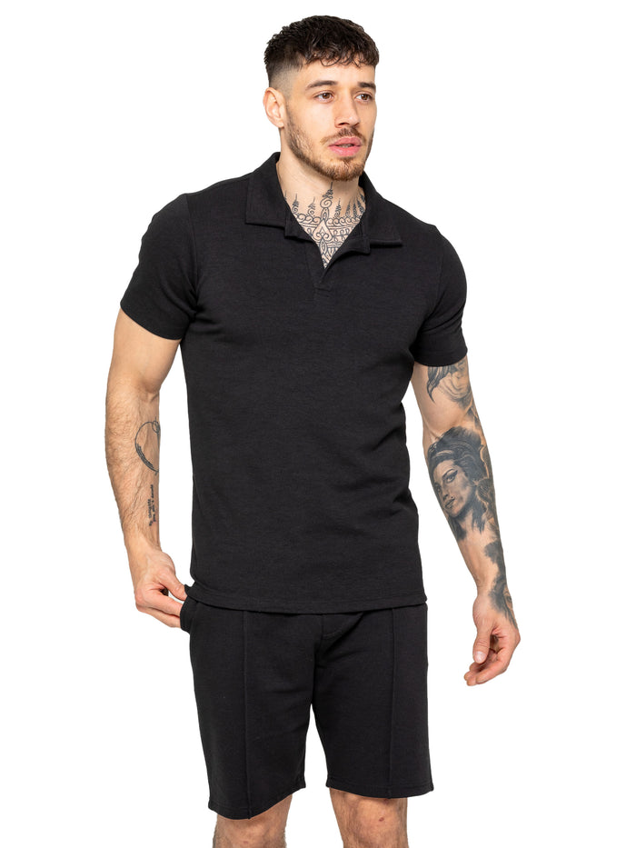 Enzo Jeans Kade Polo Shirt And Shorts Set - Black