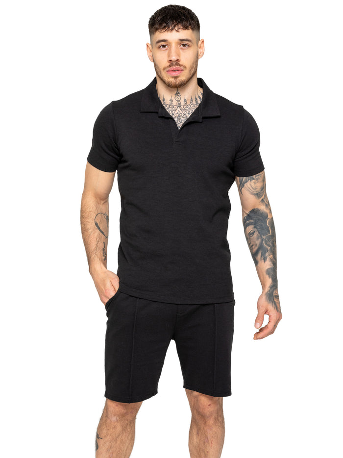 Enzo Jeans Kade Polo Shirt And Shorts Set - Black