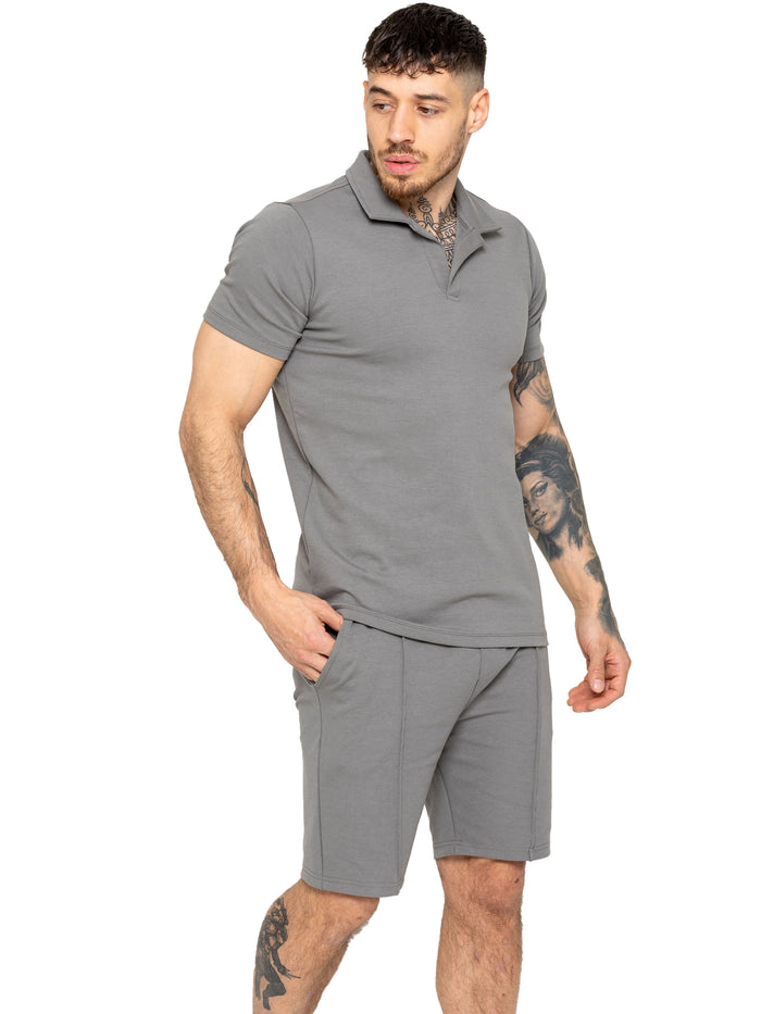Enzo Jeans Kade Polo Shirt And Shorts Set - Grey