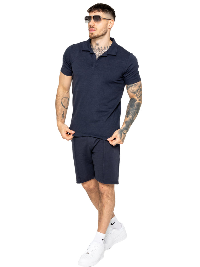 Enzo Jeans Kade Polo Shirt And Shorts Set - Navy