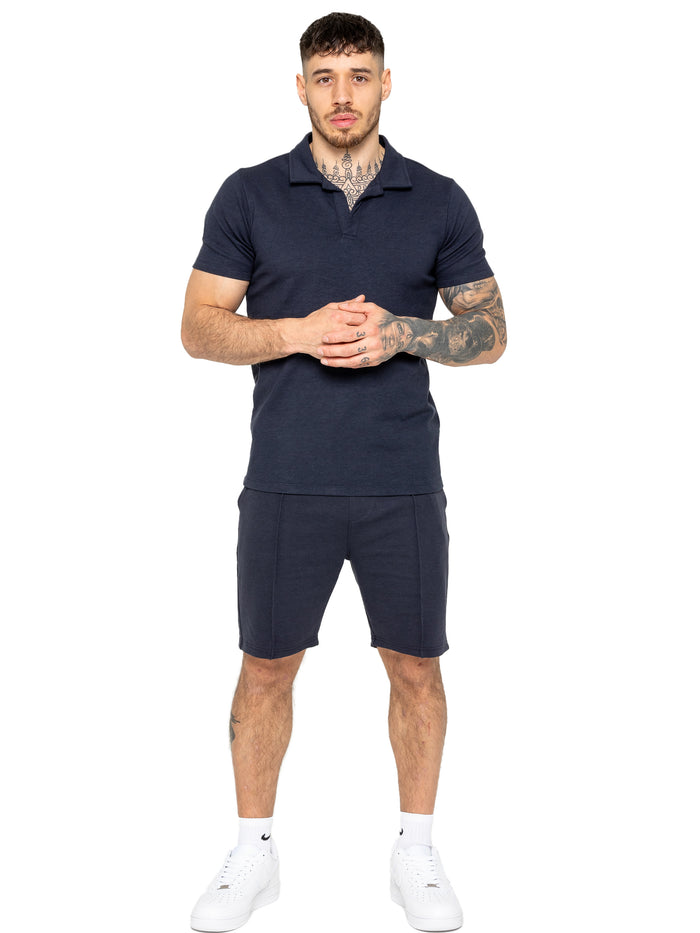 Enzo Jeans Kade Polo Shirt And Shorts Set - Navy