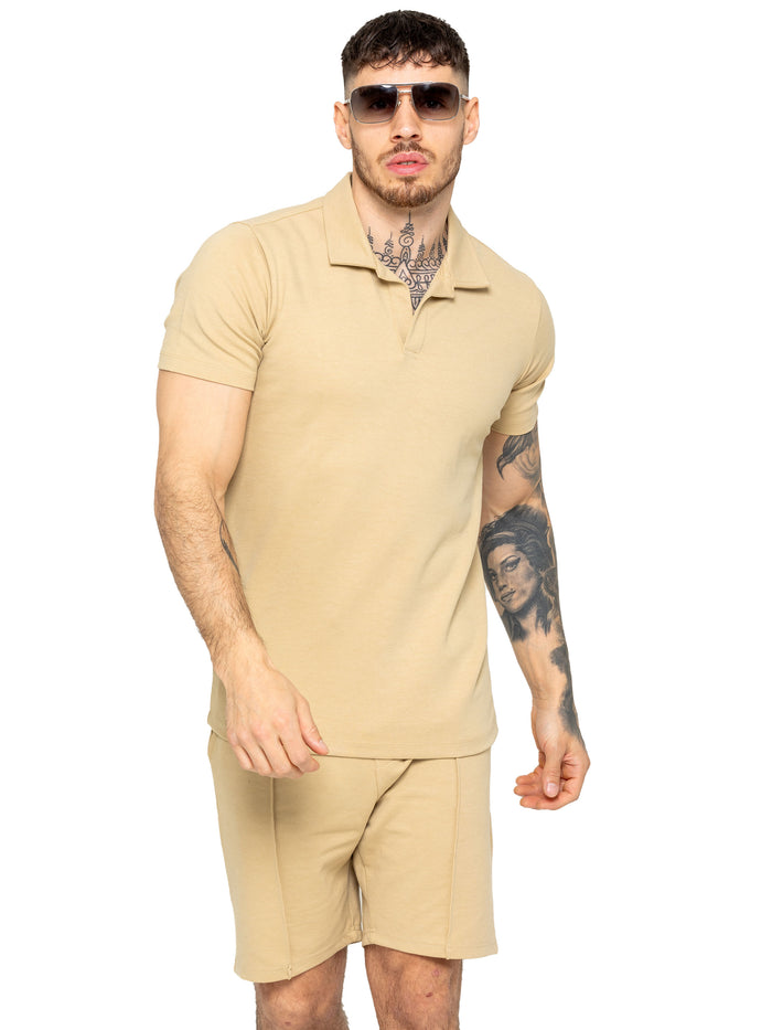 Enzo Jeans Kade Polo Shirt And Shorts Set - Stone