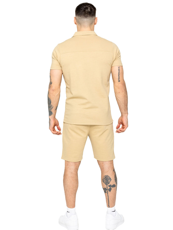 Enzo Jeans Kade Polo Shirt And Shorts Set - Stone