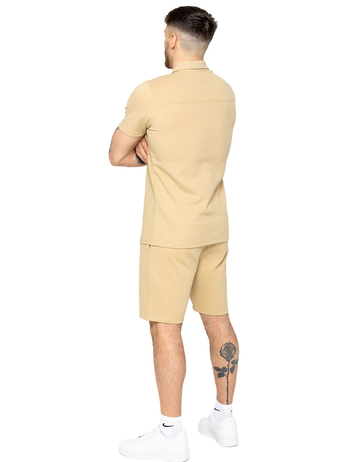 Enzo Jeans Kade Polo Shirt And Shorts Set - Stone