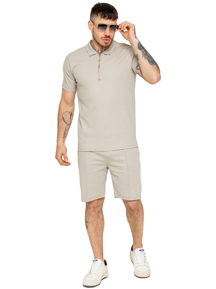 Enzo Jeans Karson Zip Polo Shirt - Beige