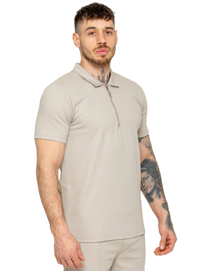 Enzo Jeans Karson Zip Polo Shirt - Beige