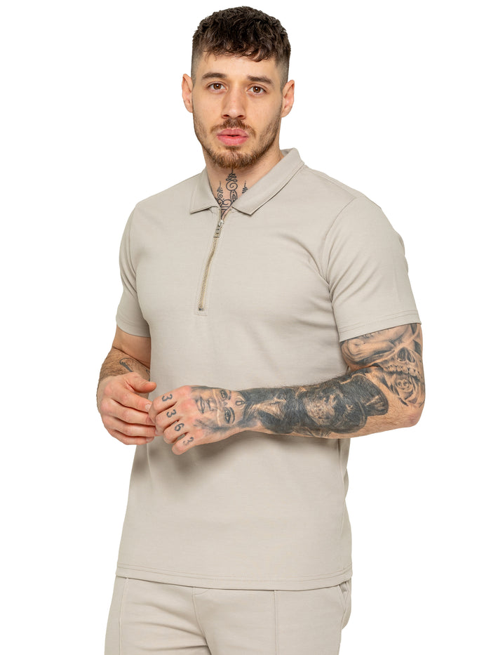 enzo jeans Karson Zip Polo Shirt - Beige