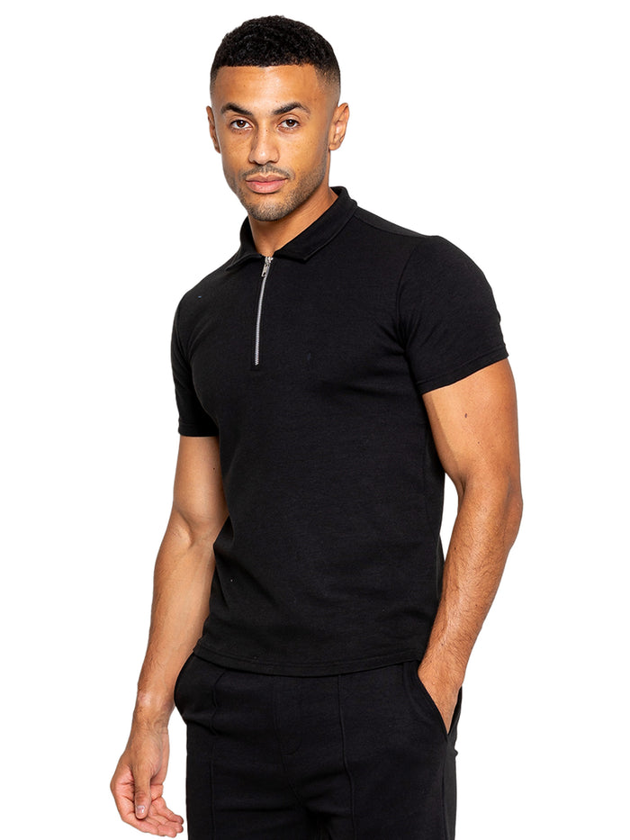 Enzo Jeans Karson Zip Polo Shirt - Black