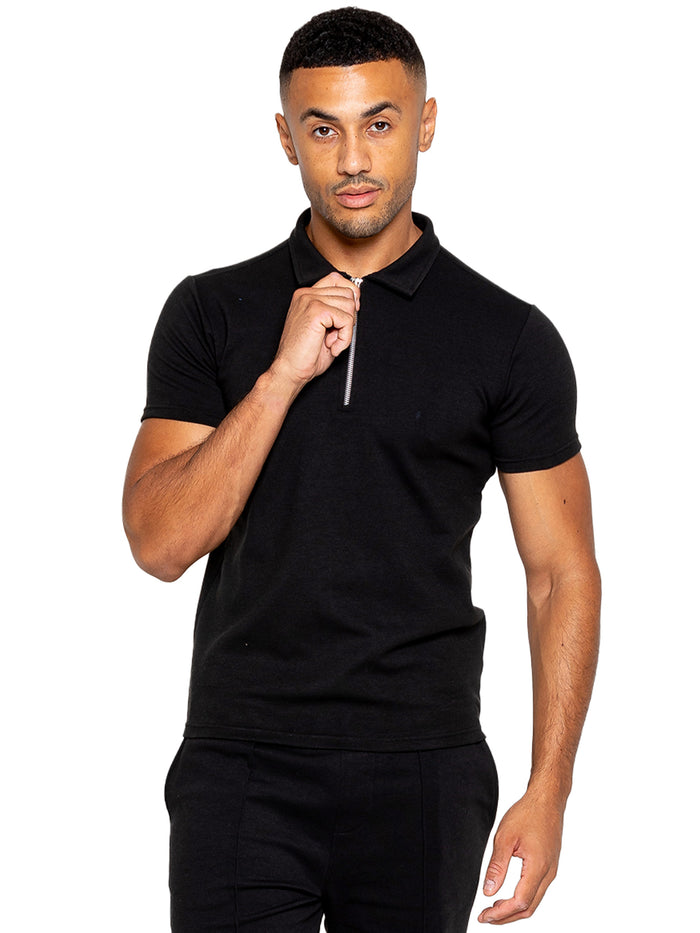enzo jeans Karson Zip Polo Shirt - Black